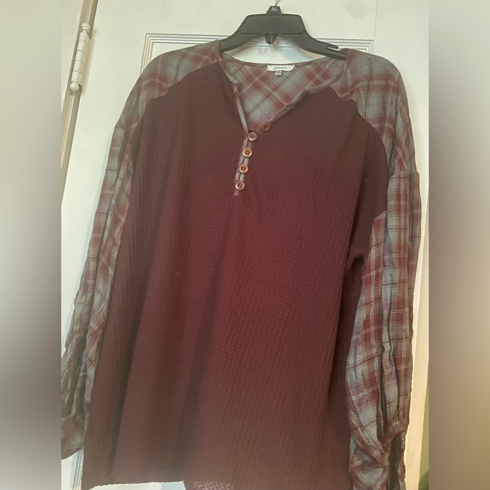Jodifl Plaid and Waffle Top Size L